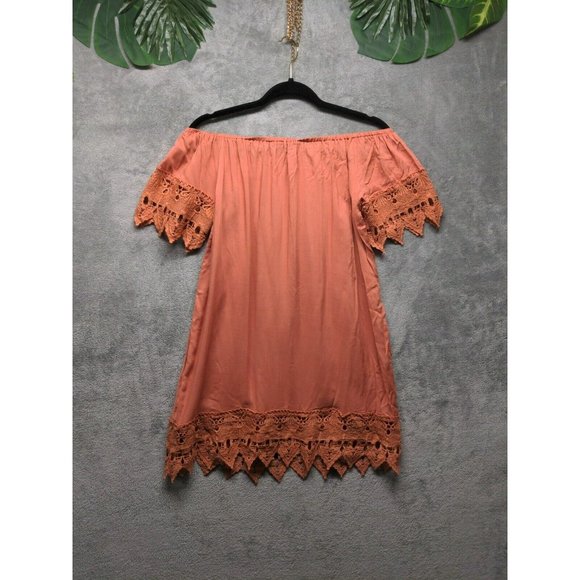 IRIS Women Summer Mini Dress 100% Rayon Off The Shoulder Peach US S(4-6) - Picture 11 of 13